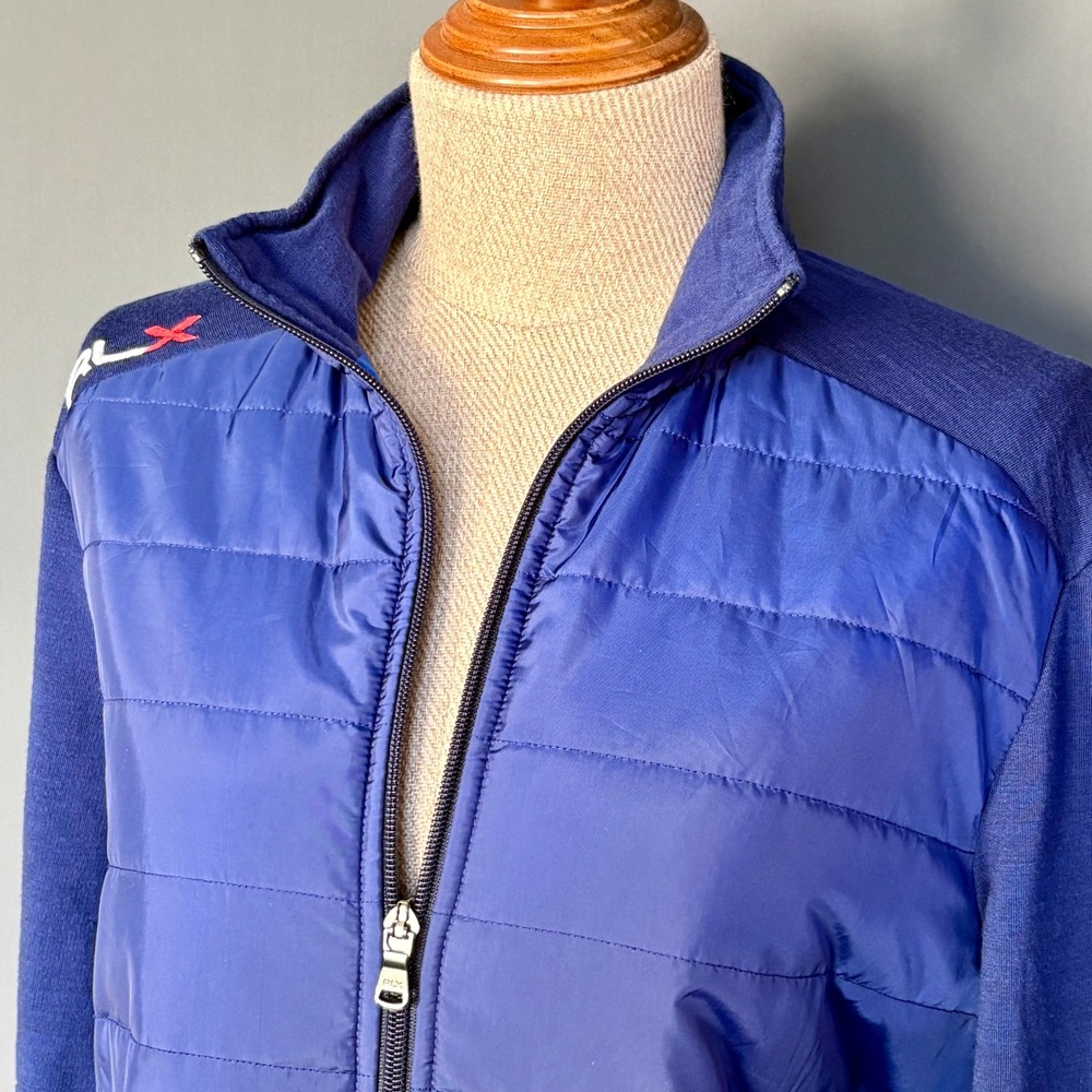 Womens Ralph Lauren RLX Quilted Puffer Jacket | Size Med | Navy Merino Wool